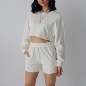 Cream Cropped Crewneck & Shorts Set